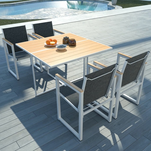 5 Piece Outdoor Dining Set with WPC Tabletop Aluminium