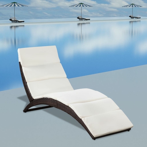 Folding Sun Lounger with Cushion Poly Rattan Gray