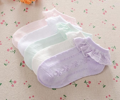 Summer baby girls candy socks cotton lace ruffle