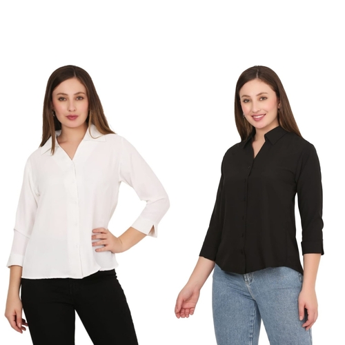 Womens Solid Formal Shirt PACK OF 2 WHITE AND BLACK  S