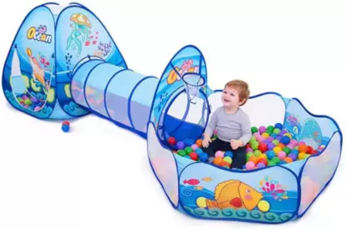 Ocean Theme 3 in 1 Kids Tent with Tunnel,Boys,Girls, Babies (Balls Not