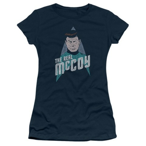 Trevco Star Trek-The Real Mccoy - Short Sleeve Junior Sheer Tee - Navy