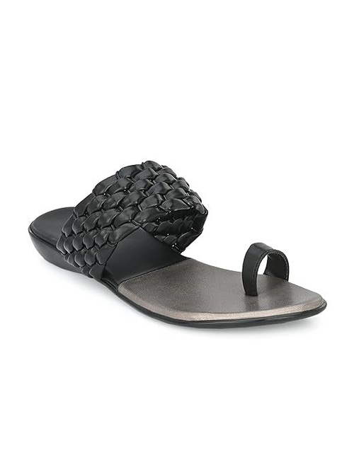 Women's Slipon Back Open Ring Toe Upper Piped Braided Design Round Toe