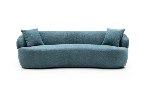 Blue Mid Century Modern Curved Sofa, 3 Seat Cloud couch Boucle sofa