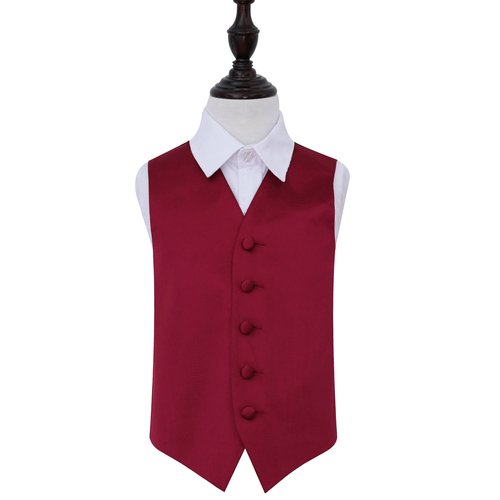 Plain Satin Waistcoat - Boys - Burgundy, 26'