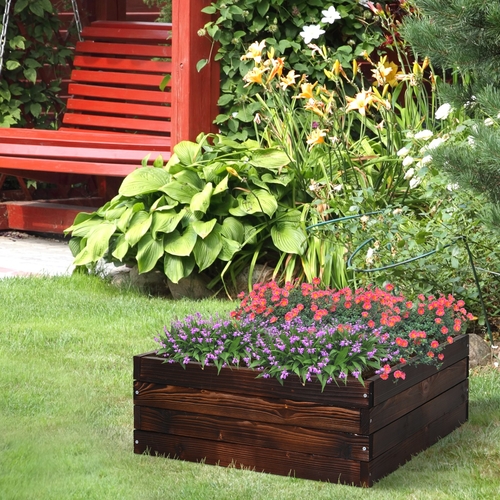 Outsunny Raised Garden Bed Elevated Wooden Planter Box for Backyard,