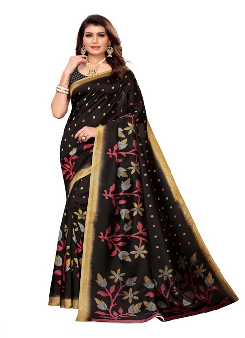 Generic Women's Art Silk Saree (Black, 5-6 Mtrs)