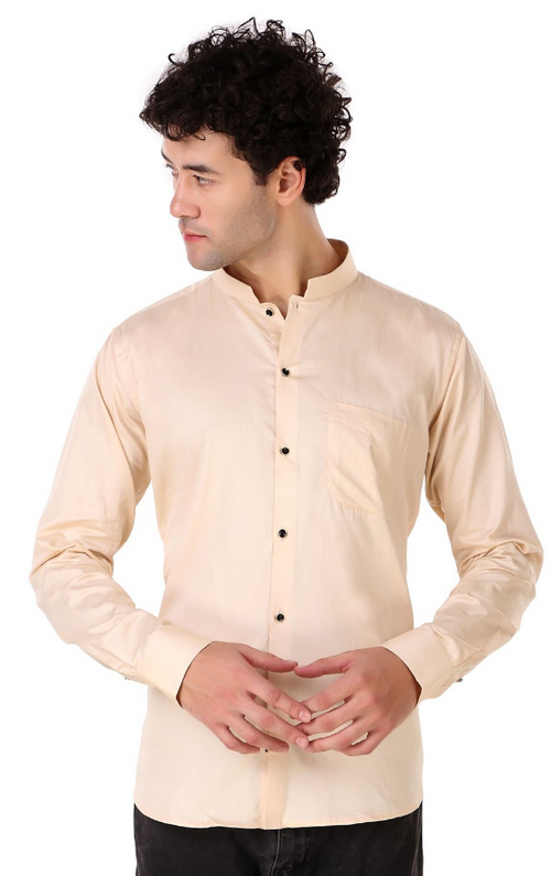 Men Classic Mandarin Collar Solid Cotton Slim Fit Casual Shirt (Color