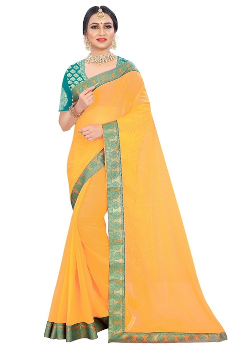 Generic Women's Chiffon Saree (Yellow, 5-6 Mtrs)