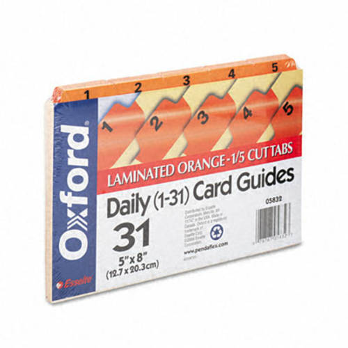 Oxford 05832 Laminated Index Card Guides- Daily- 1/5 Tab- Manila- 5 x 