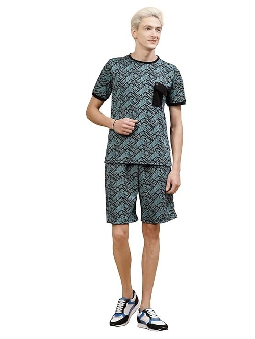Waffle Knit Self Textured Co-ord Set for Men's (Size-L) (Color-TEAL