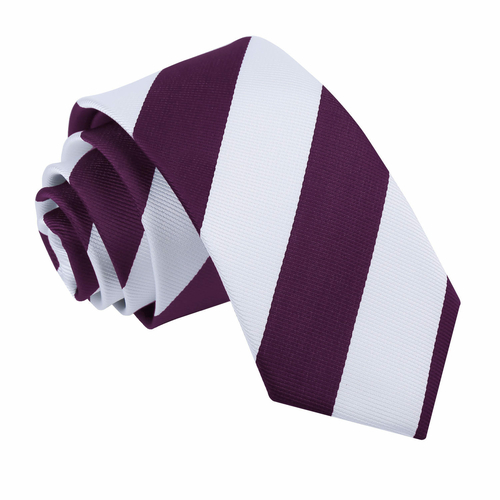 Striped Slim Tie - Purple & White