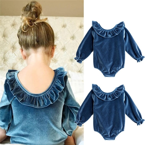 Pretty Newborn Kids Baby Girl Velet Bodysuit Puff