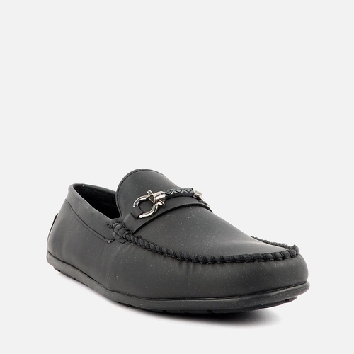 Men Silver Buckle Loafer Shoes (Size-6) (Color-BLACK)