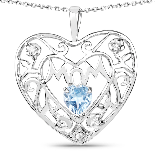0.57 Carat Genuine Swiss Blue Topaz and White Topaz .925 Sterling