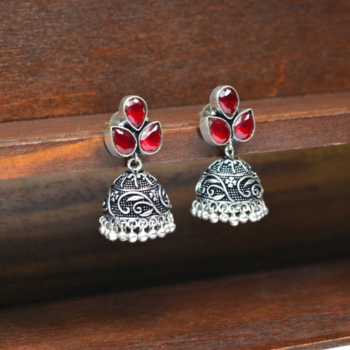 Silver AD Kundan German Silver Pearl Drop Boho Jhumki Earrings For