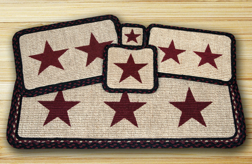 Earth Rugs 87-344BS Wicker Weave Table Runner Rug- Burgundy Star