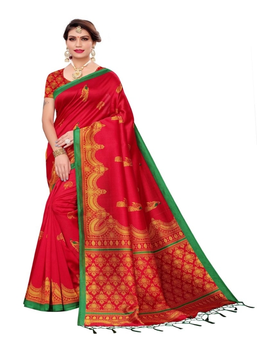 Generic Women's Art Silk Saree (Red, 5-6 Mtrs)
