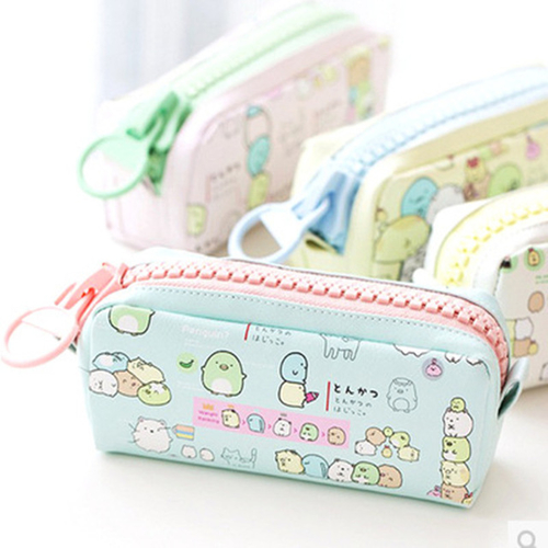 School Cartoon Pencil Case Big Zipper PU Large