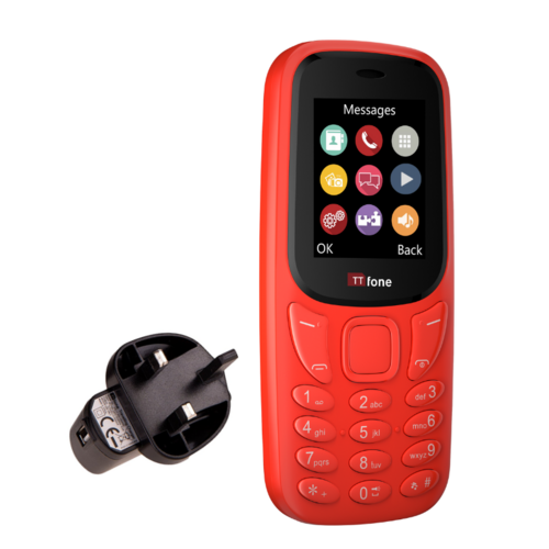 TTfone TT170 Red Dual SIM with Mains Charger, Giff Gaff Pay As You Go