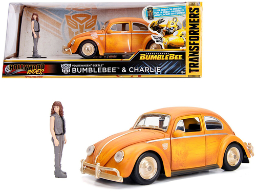 Volkswagen Beetle Weathered Yellow with Robot on Chassis and Charlie