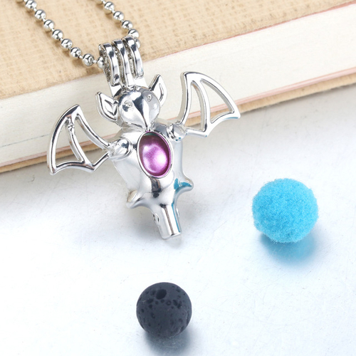 1pcs Bat Lava Rock Necklace Aromatherapy Locket