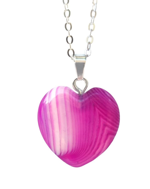 Little Heart Necklace on Silver Chain Agate Heart Necklaces for Women