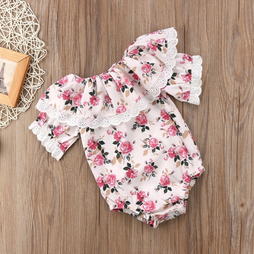 Newborn Baby Girls Floral Lace Bodysuit Jumpsuit