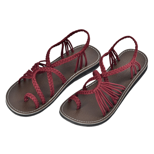 Markerandhands Handwoven Rope Flat Sandals For Women Tour Burgundy