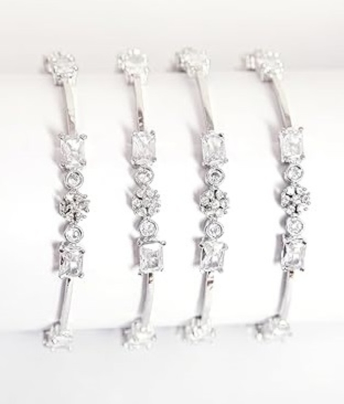 Rhodium Polish Diamond Bangles Set of 4