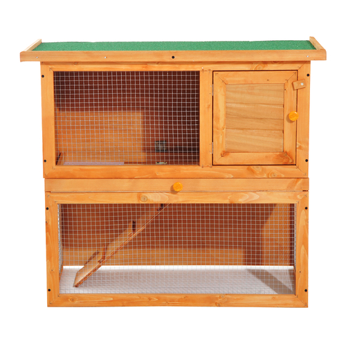 Pawhut 35" 2 Tiers Rabbit Hutch Wooden Pet Cage Backyard Run Vintage