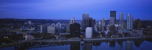 Buildings in a city at dusk  Monongahela River  Pittsburgh  Pennsylvan