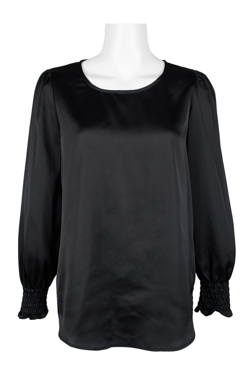 Adrianna Papell Boat Neck Long Sleeve Solid Satin Top