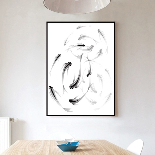 Chinese Black White Fishes Canvas