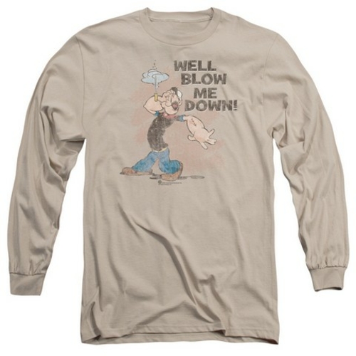 Trevco Popeye-Blow Me Down Long Sleeve Adult 18-1 Tee, Sand - Larg