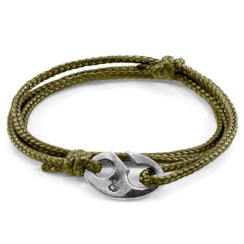 Khaki Green Windsor Silver and Rope Bracelet