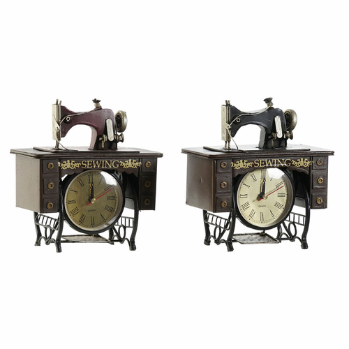 Table clock DKD Home Decor 18 x 10 x 20 cm Black Metal Brown Maroon