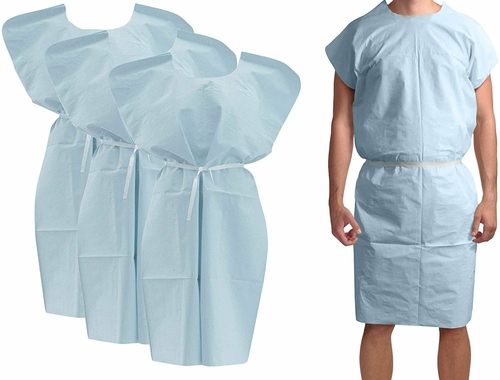 Pack of 50 Disposable Tissue/Poly/Tissue Gowns 21 x 36. Blue Pediatric