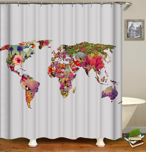 Flowery World Map Shower Curtain