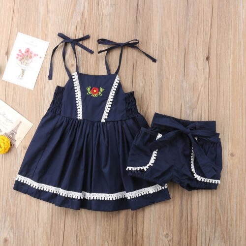 Casual Kids Baby Girl Embroidery Strap Sleeveless