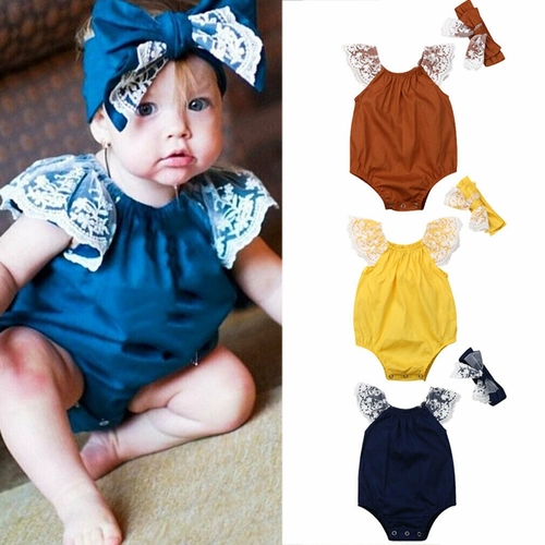 Infant Baby Girl Boys Cute Bodysuits Headband 2pcs