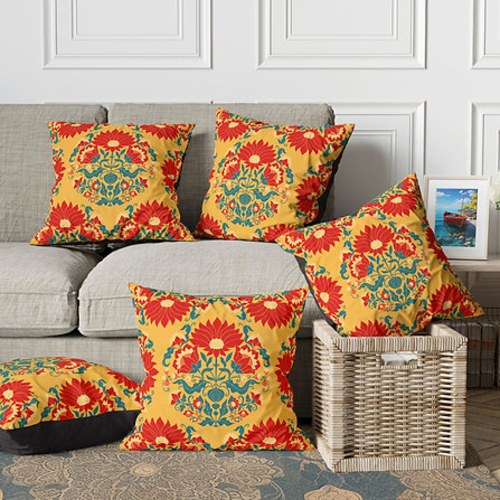 Mustard ornamental print cushion cover