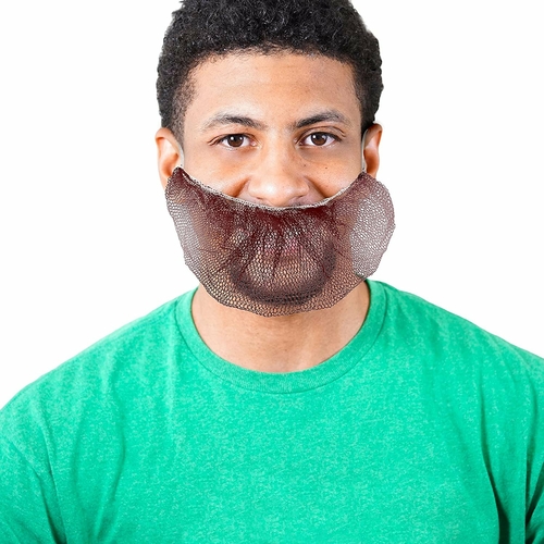 100 Pack of Disposable Soft Nylon Beard Covers 18". Brown beard