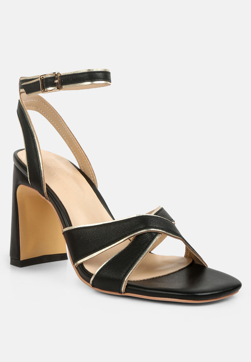 Heeri Metallic Lined Slim Block Heel Sandals