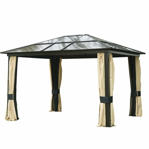 Outsunny 12'L x 10'W Hard Top Gazebo Canopy Sunshelter Waterproof Sun