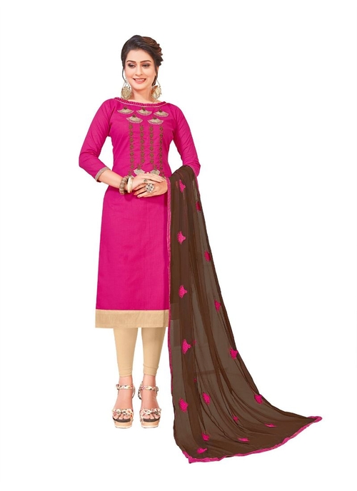 Generic Women's Slub Cotton Salwar Material (Pink,