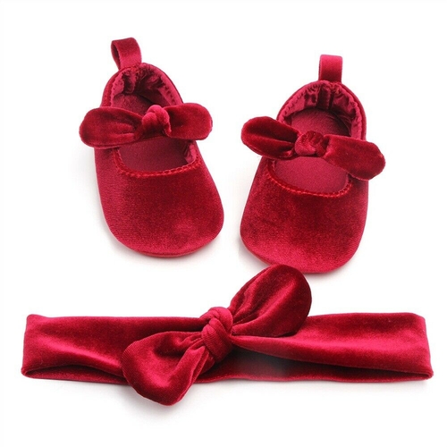 Cute Baby Girl Bowknot Crib Shoes+Hairband Soft