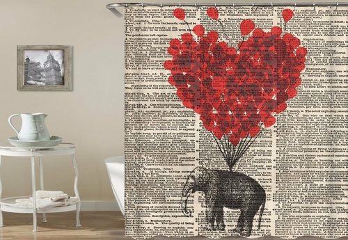 Elephant & Heart Shape Hot-Air Balloon Shower Curtain