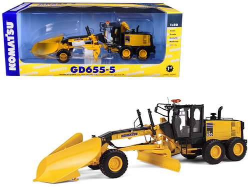Komatsu GD655-5 Motor Grader with V-Plow and Wing 1/50 Diecast Model