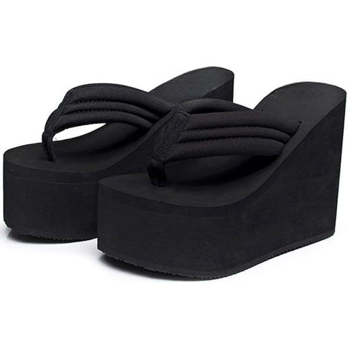 Women Wedge Slipper for Woman (Size-UK-8) (Color-BLACK)